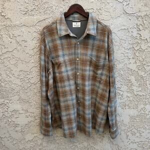 Mutual Weave Plaid Button Up Shirt Soft Flannel Brown Blue Size 2XL